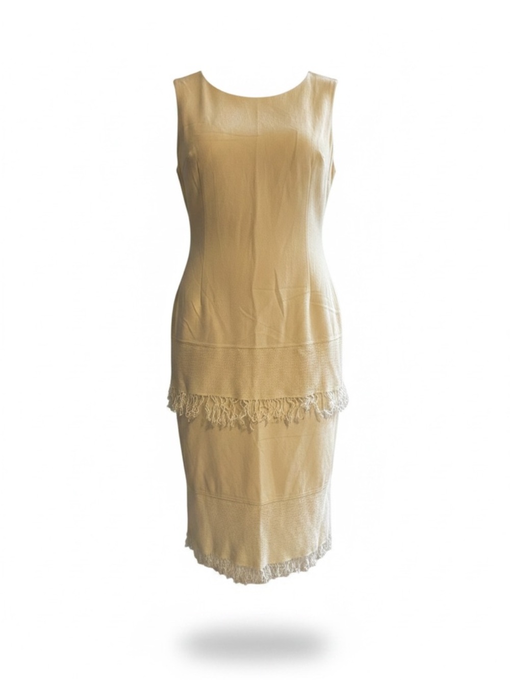 Theory Cream Fringe Hem Sleeveless Shift Dress - Picture 2 of 7